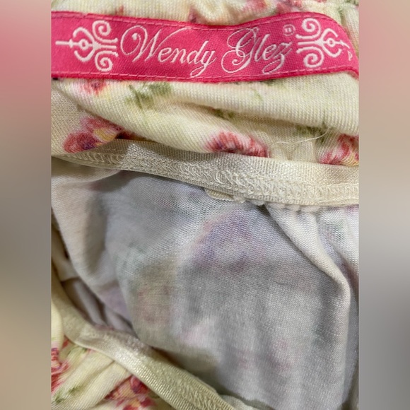 Wendy Glez Yellow and Pink Floral Babydoll Nightgown Halter Open Back Small - Picture 6 of 7
